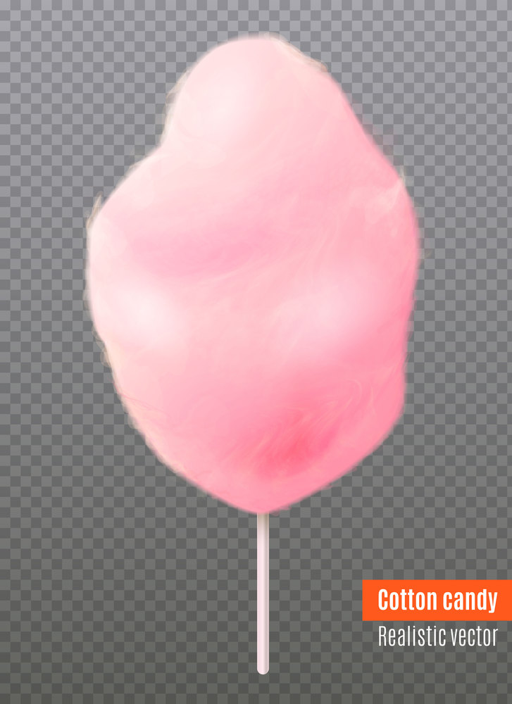 Realistic pink cotton candy on white plastic stick isolated on transparent background 3d vector illustration. Realistic Cotton Candy Transparent Background