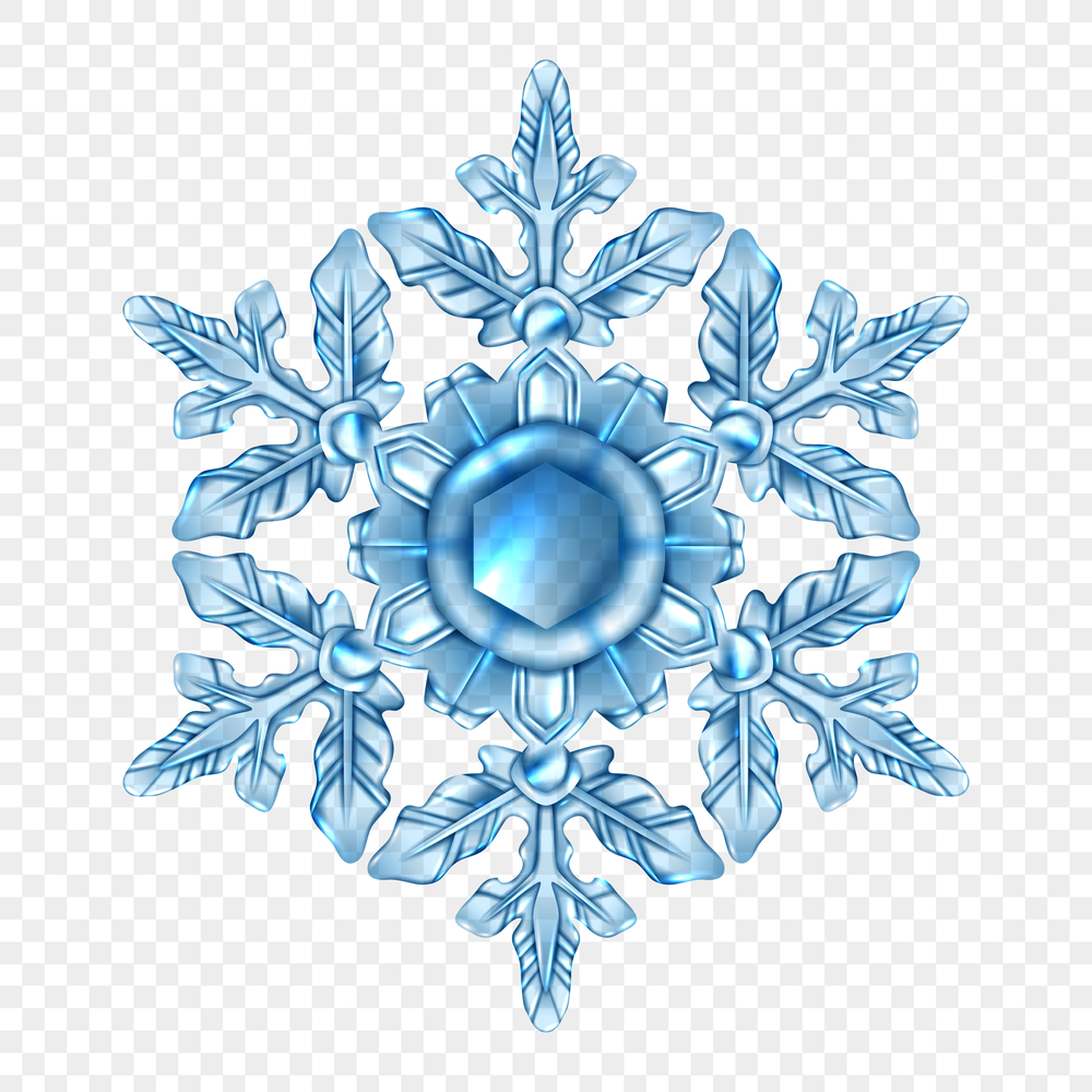 Light blue and realistic snowflake transparent composition in crystal style or glass vector illustration. Realistic Snowflake Transparent Composition