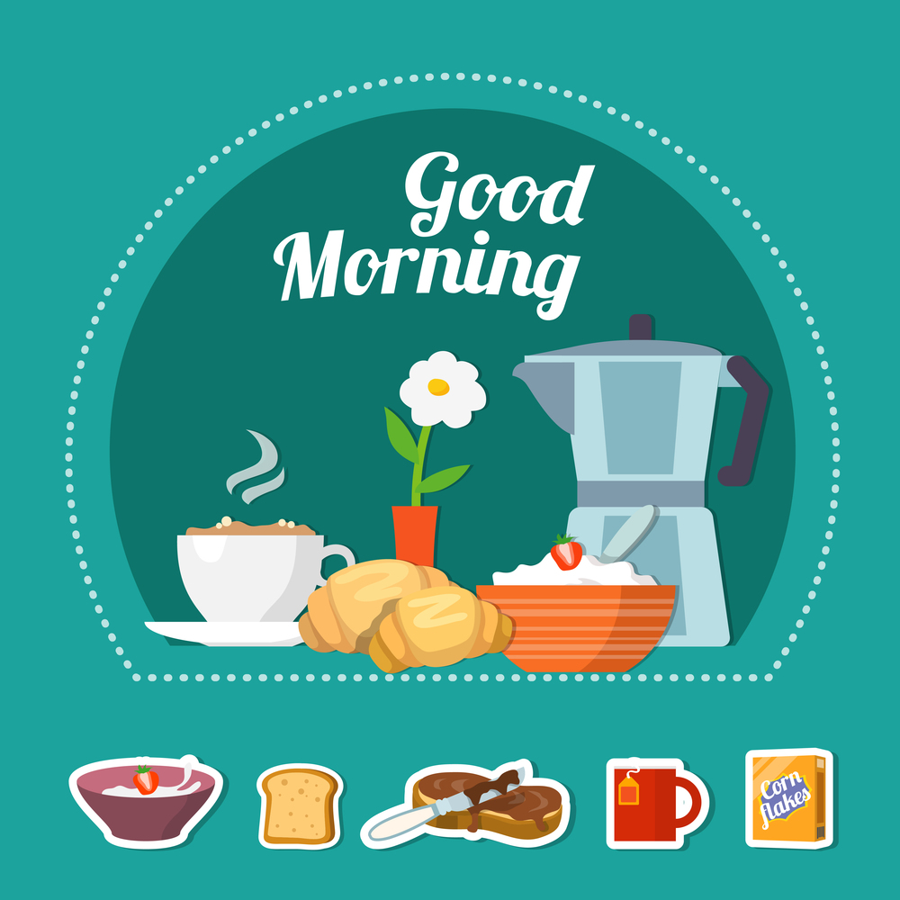 Flat design delicious healthy breakfast concept and colorful food icons isolated vector illustration. Breakfast Flat Concept