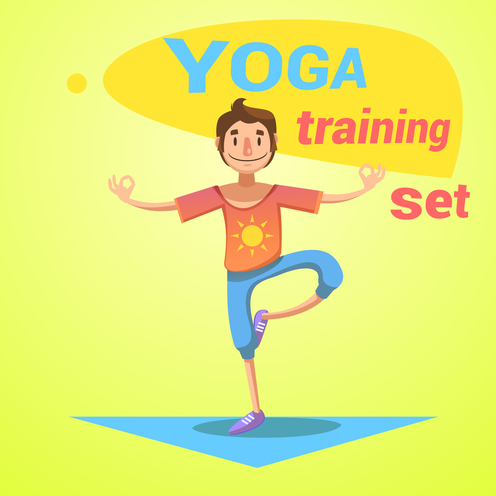 Yoga training set with health and happiness symbols cartoon vector illustration . Yoga Training Set