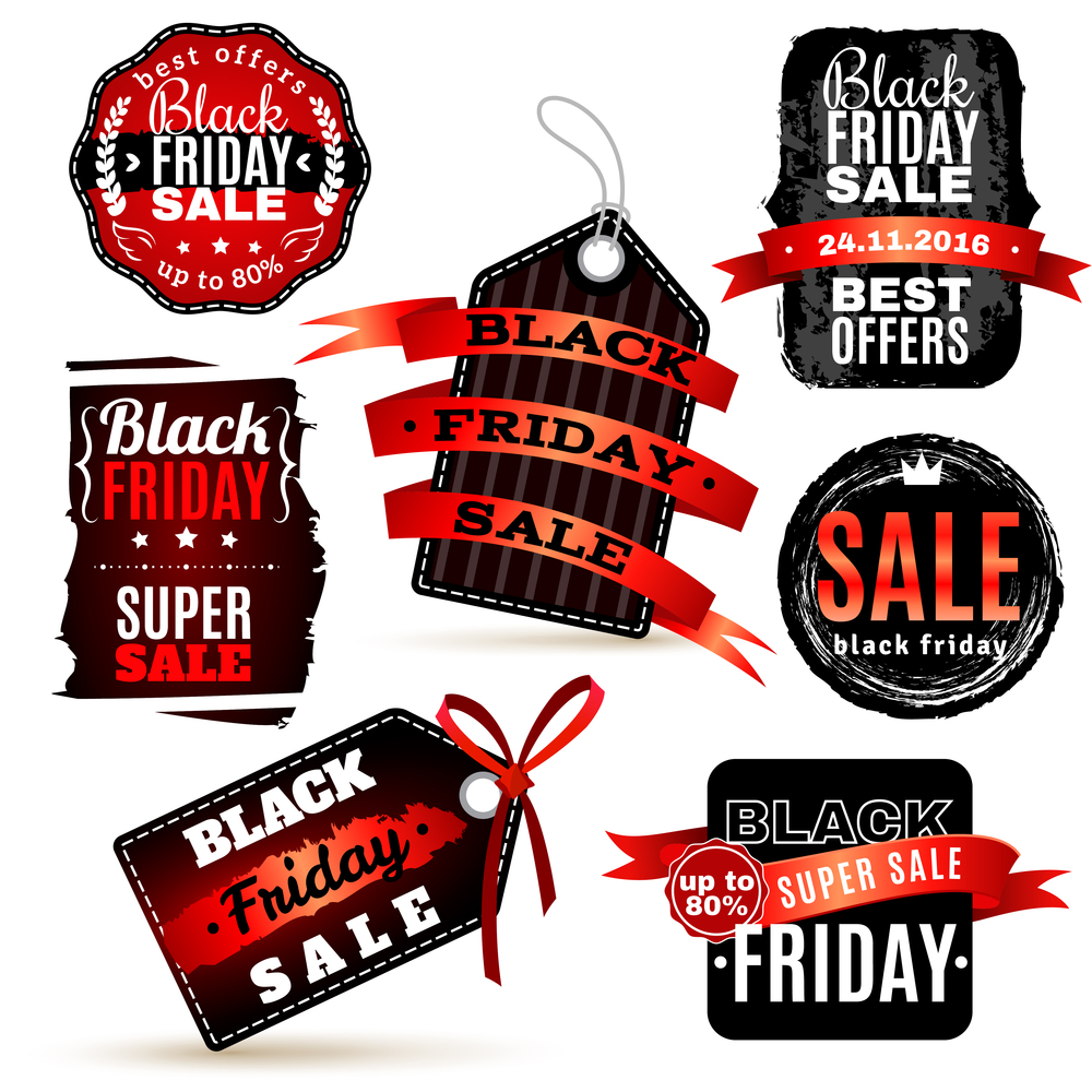 Black fridays labels set for special offers promotions discounts and advertisements isolated vector illustration . Black Fridays Labels Set
