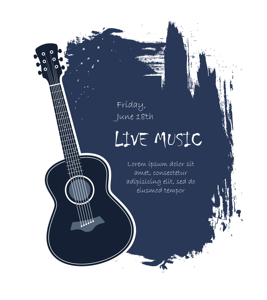 Acoustic guitar live music banner template vector illustration