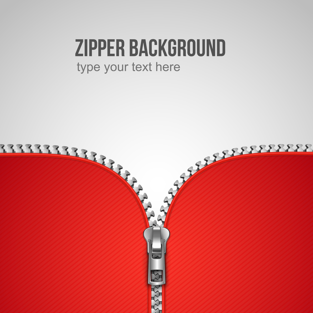 Unfastened zipper background realistic template vector illustration