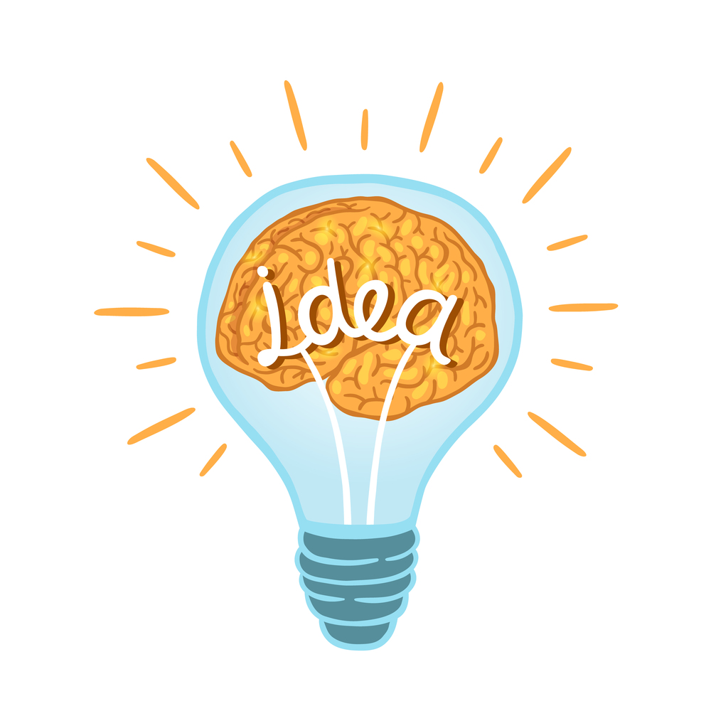 Creative light bulb with brain isolated vector illustration
