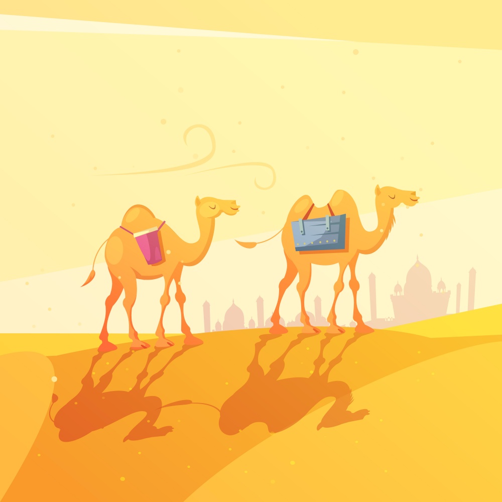 Color cartoon illustration depicting camel in desert ramadan kareem vector illustration. Ramadan Camel Illustration