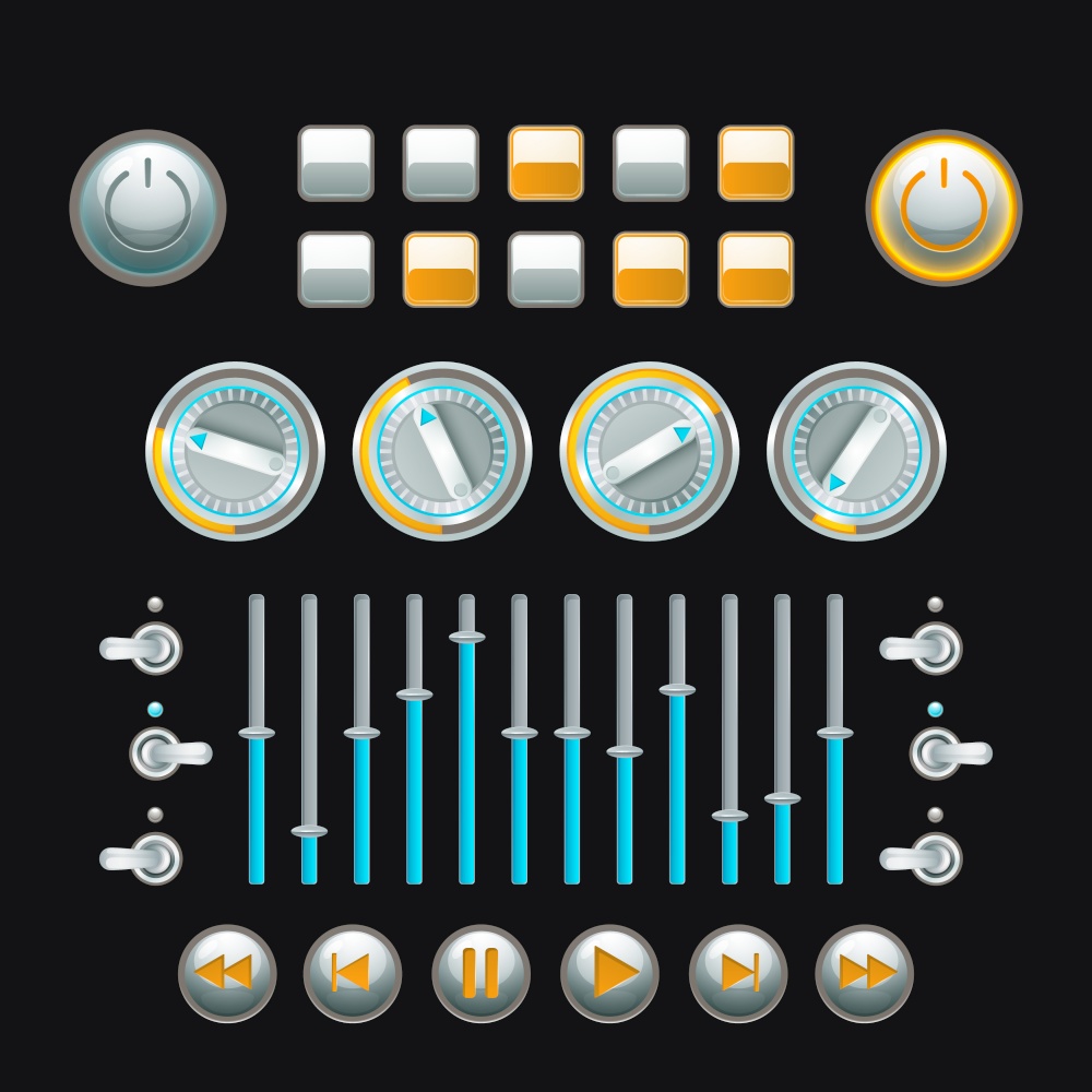Computer and analog technique button set colored isolated vector illustration. Button Set Colored