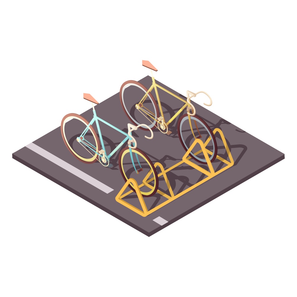 Bicycle parking concept with city bike ride symbols isometric vector illustration .  Bicycle Parking Concept