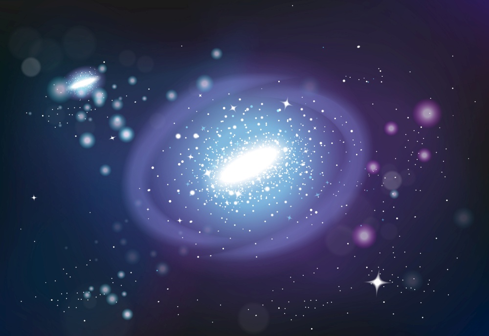 Galaxy spiral realistic background composition with colourful images clusters of stars with specular highlights and sky vector illustration. Universe System Realistic Composition