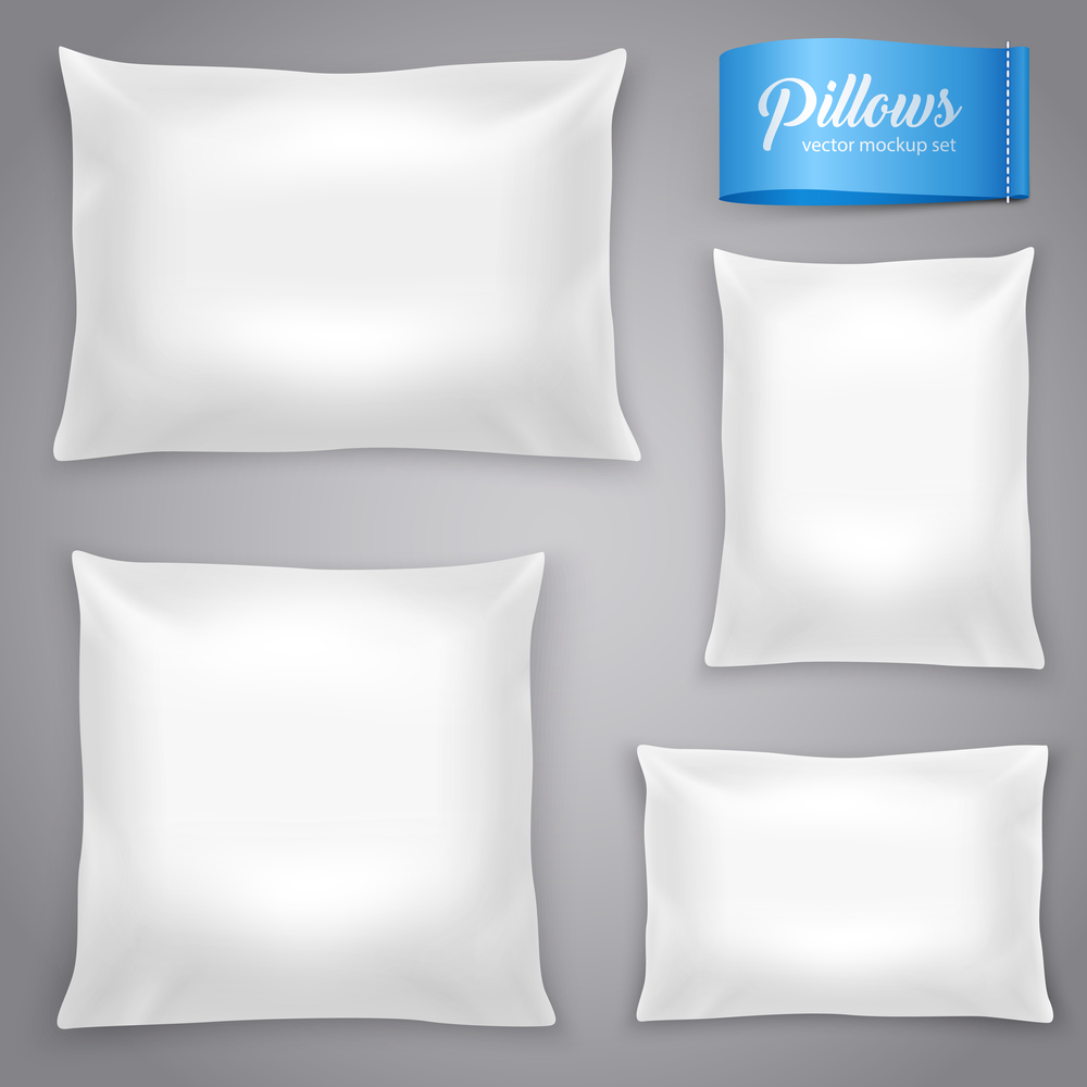 White realistic inner cushions pillows set with filling for soft support rectangular and square models vector illustration . White Realistic Pillows Background Set