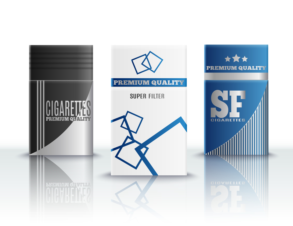 Premium quality cigarettes stylish hard packs design realistic set of 3 on reflective surface 3d vector illustration . Cigarette Packs Realistic Set