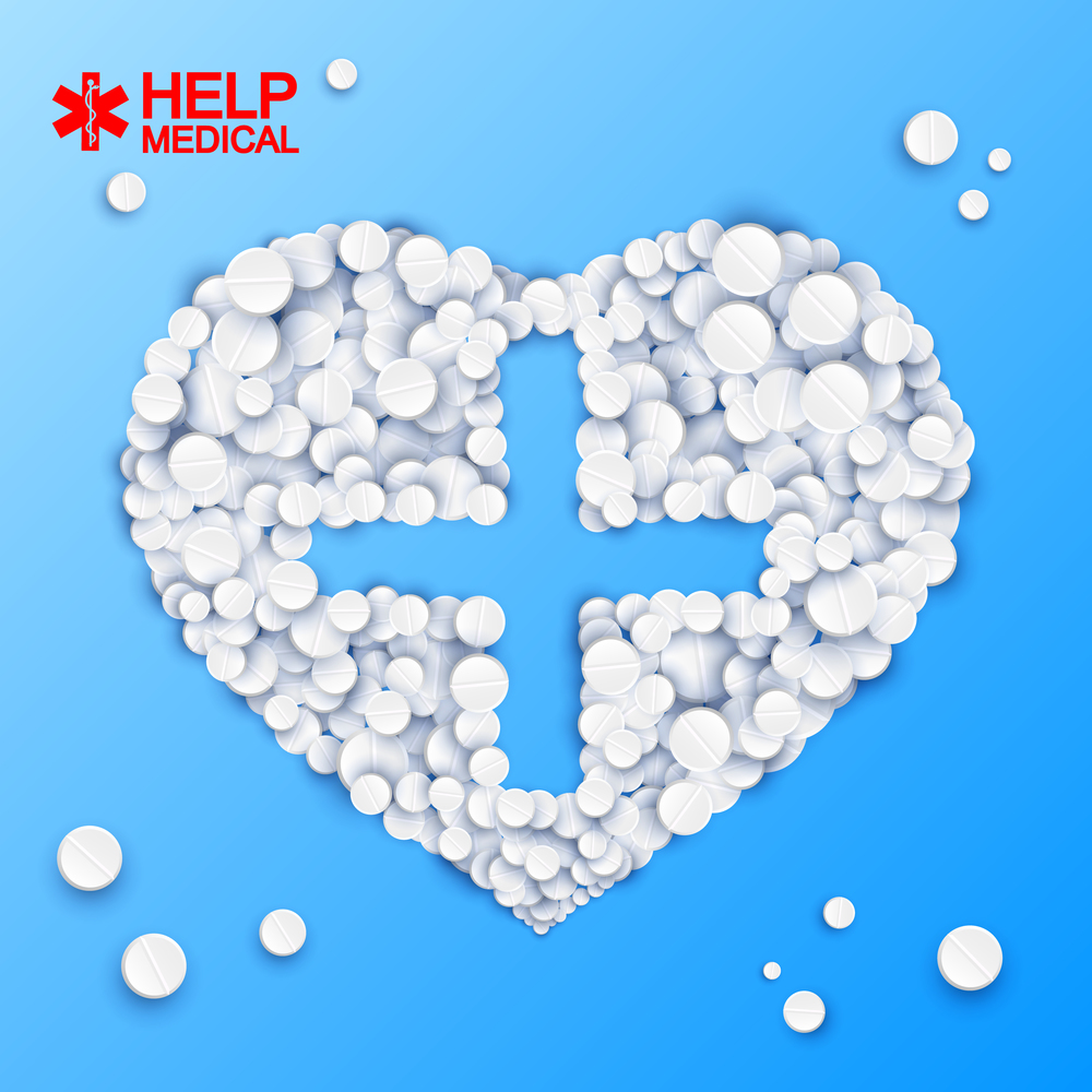 Abstract medicine template with cross heart shape from pills on light blue background vector illustration. Abstract Medicine Template