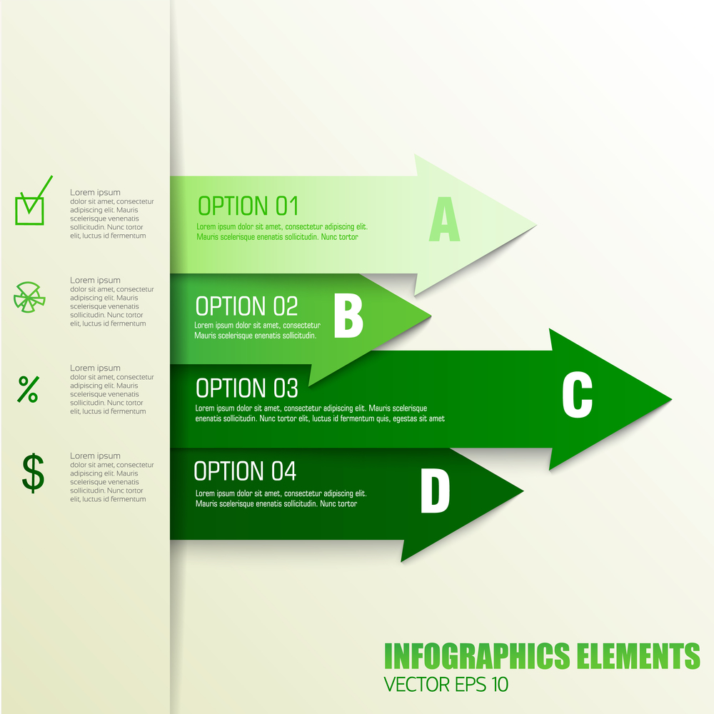 Business concept finance infographics elements with ordered text fields in green colors flat vector illustration. Business Concept Elements