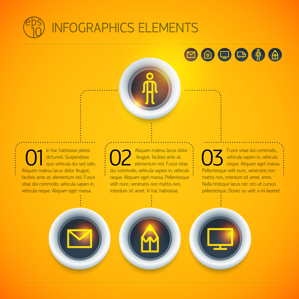 Abstract digital business infographic elements with rings text icons on light orange background isolated vector illustration. Abstract Digital Business Infographic Elements