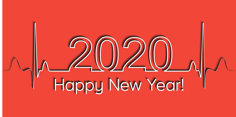 Medical Christmas banner, 2020 happy new year, vector 2020 health medical style wave heartbeat, concept healthy lifestyle, 3D effect with shadow, fitness life