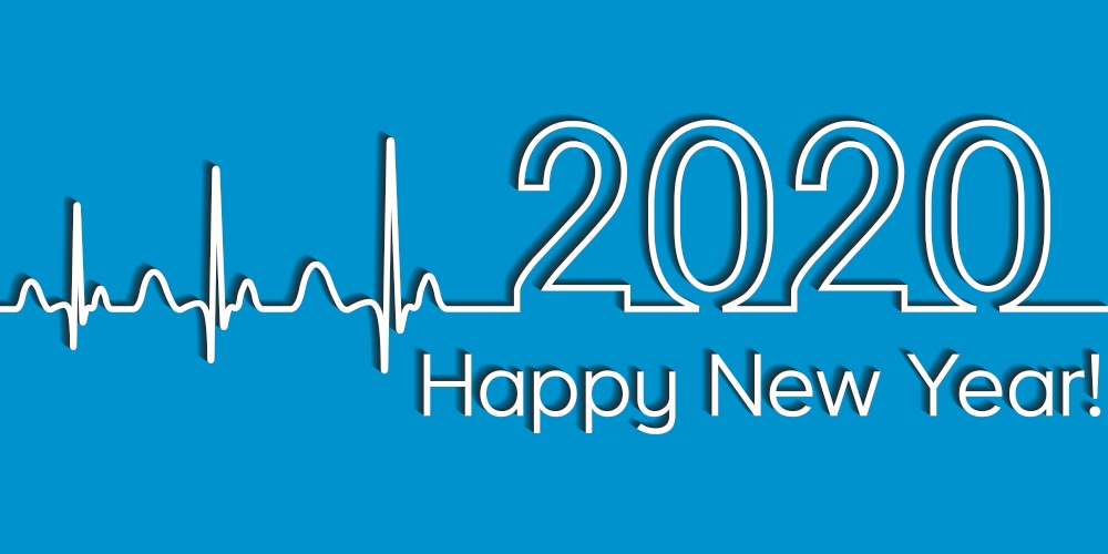Medical Christmas banner, 2020 happy new year, vector 2020 health medical style wave heartbeat, concept fitness  healthy lifestyle