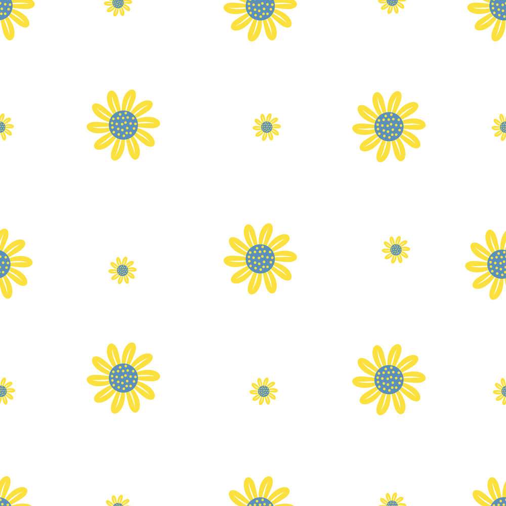 Floral seamless pattern. decorative yellow flower on white background. Vector illustration. Botanical simple pattern with sunflowers for decoration, design, packaging, wallpaper, textile and paper