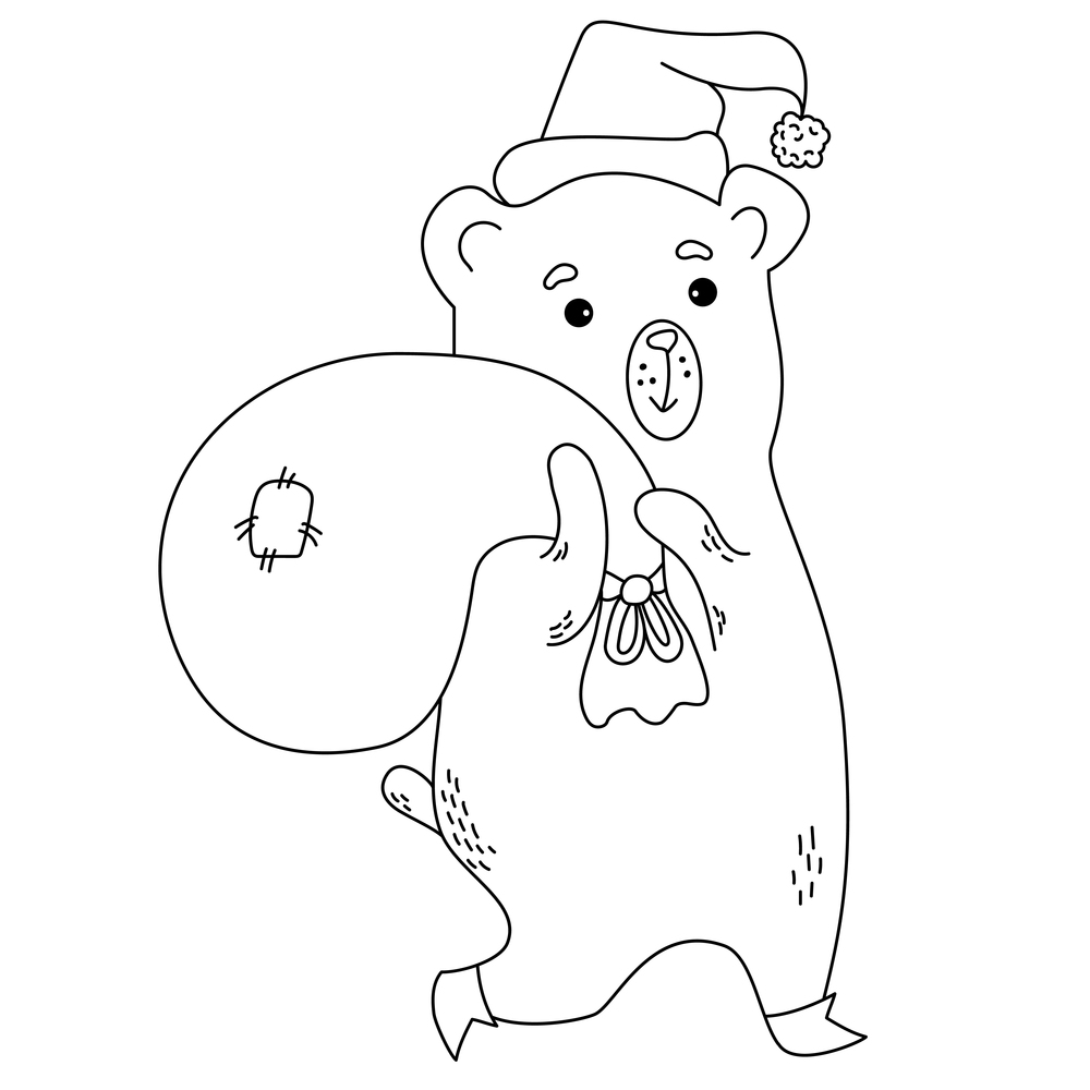 Bear Santa. outline. illustration