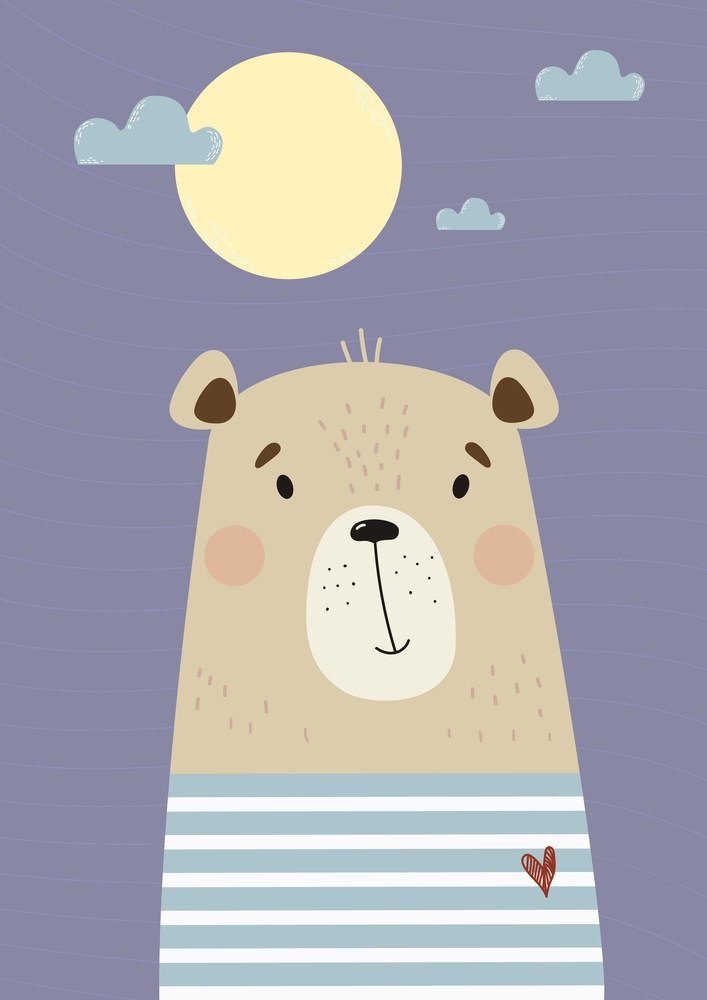 Cute sailor bear in striped vest. Vector illustration. animal poster for kids collection, postcards, design, print, decoration, bedroom, nursery and Childrens rooms