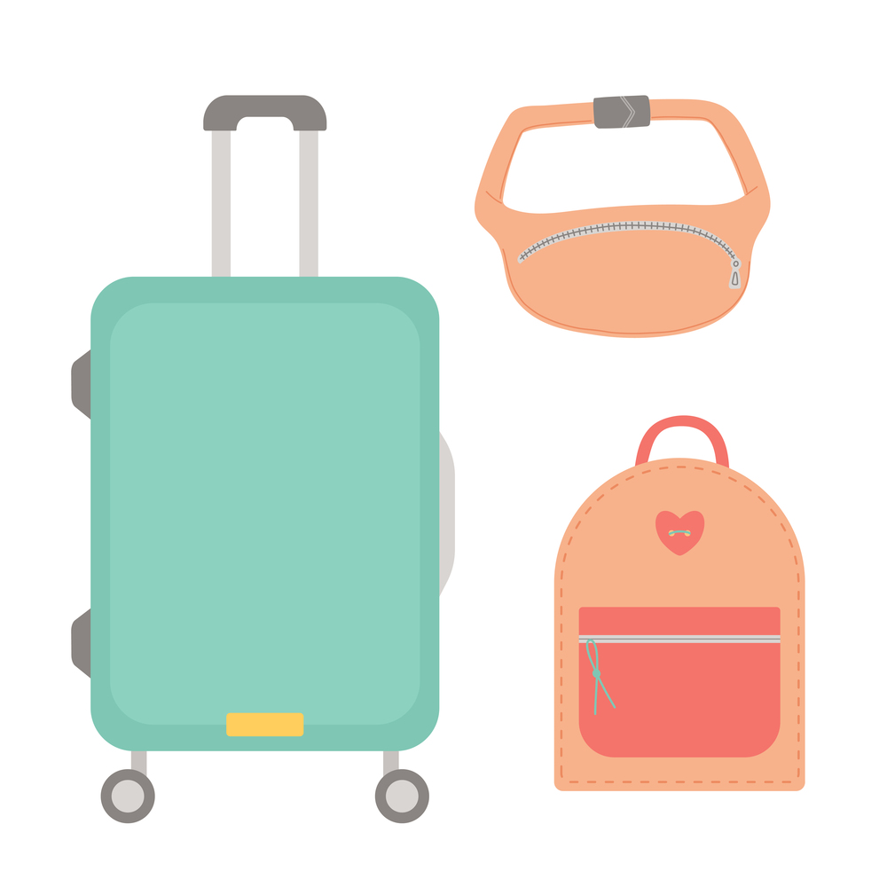 Summer bag, set of suitcases in flat design, vector illustration