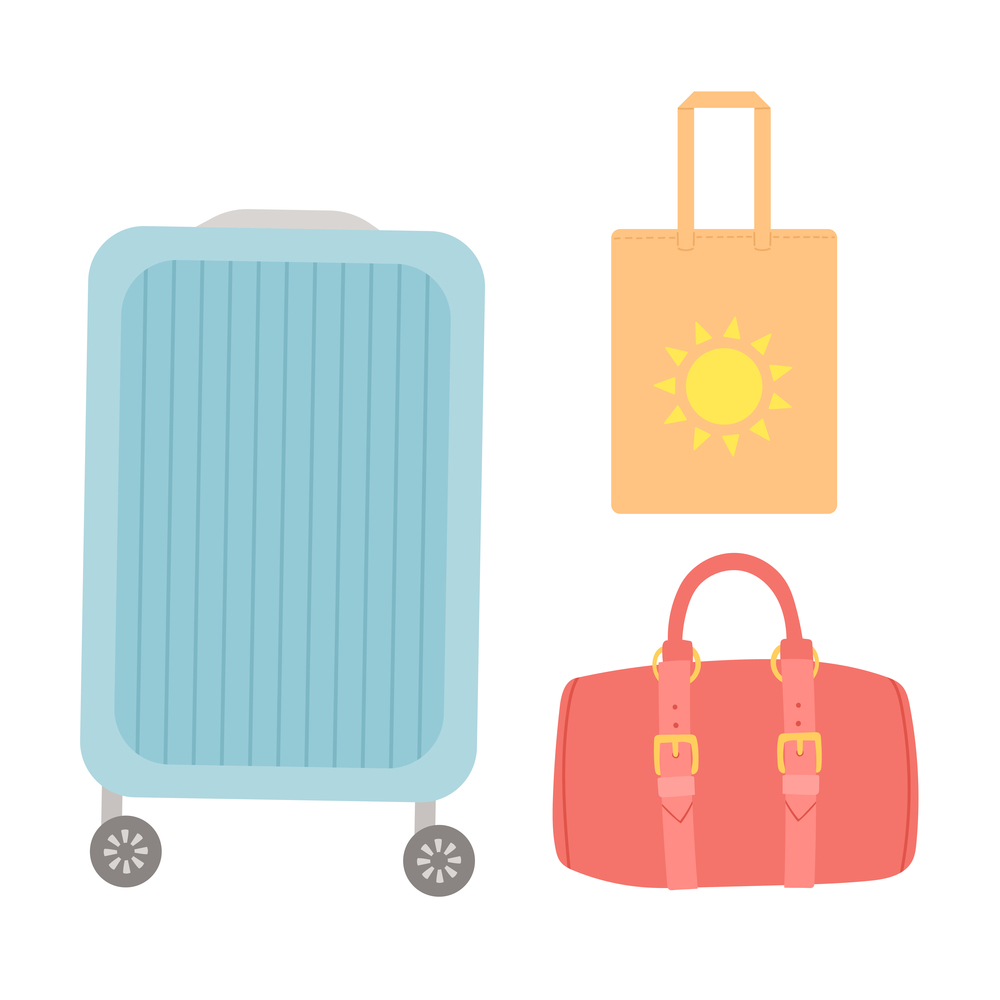 Summer bag, set of suitcases in flat design, vector illustration