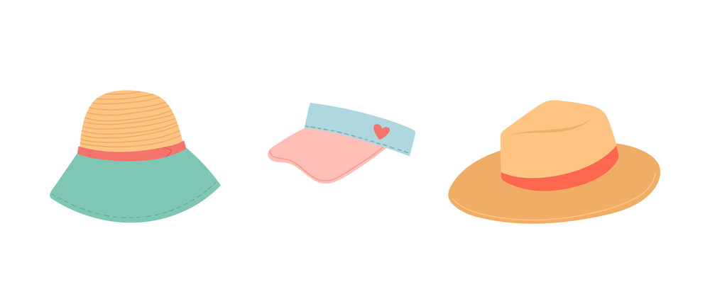 Summer set of hats, flat design, vector illustration