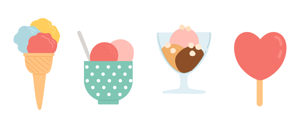 Summer set of ice cream, flat design, vector illustration