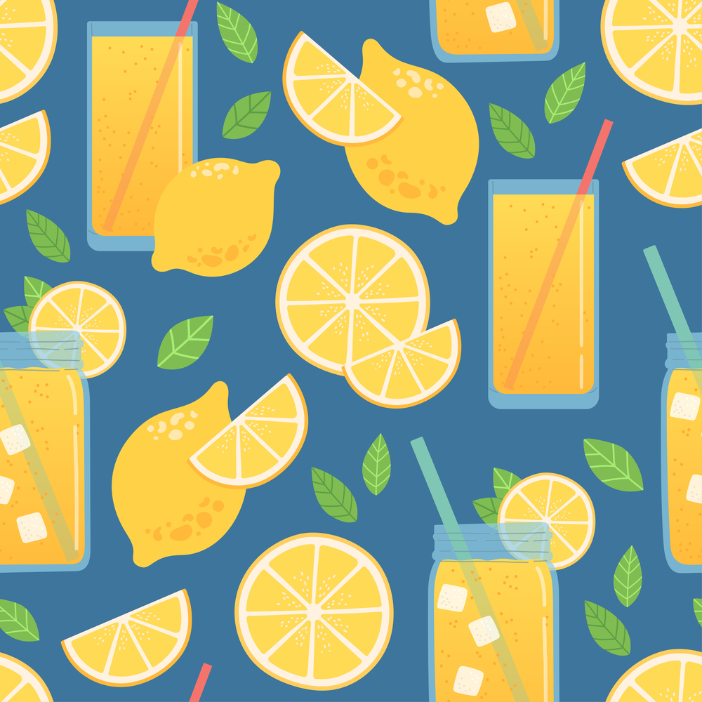 Lemon and lemonade summer seamless pattern, vector illustration