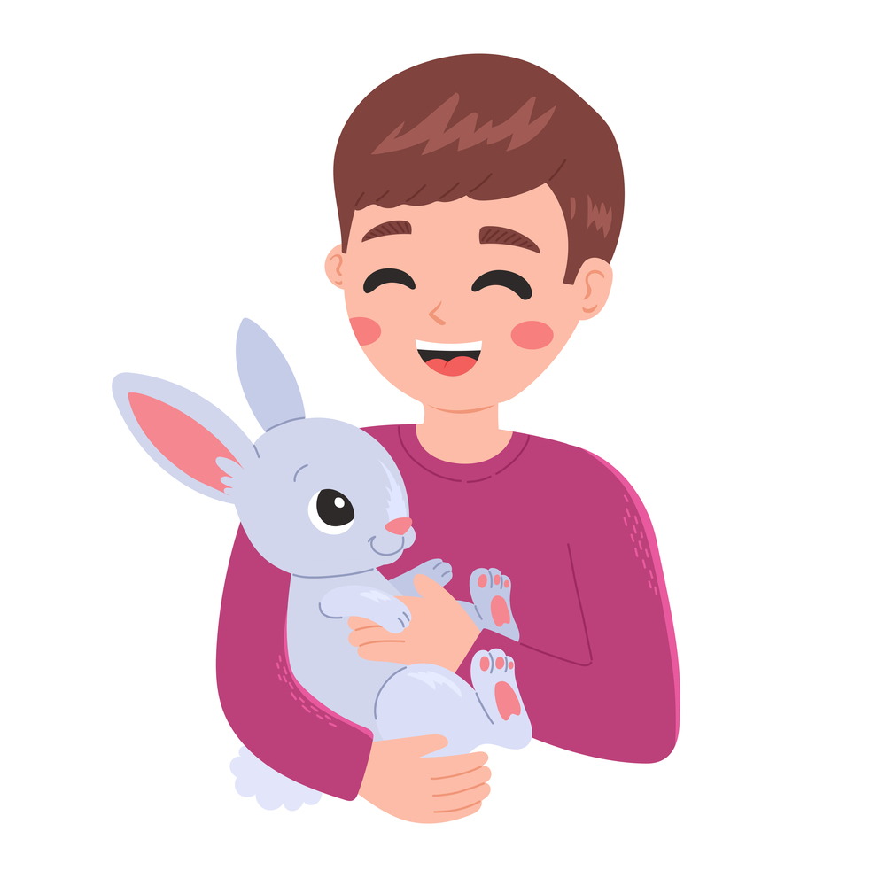 People and pets, happy girl with cat, vector illustration