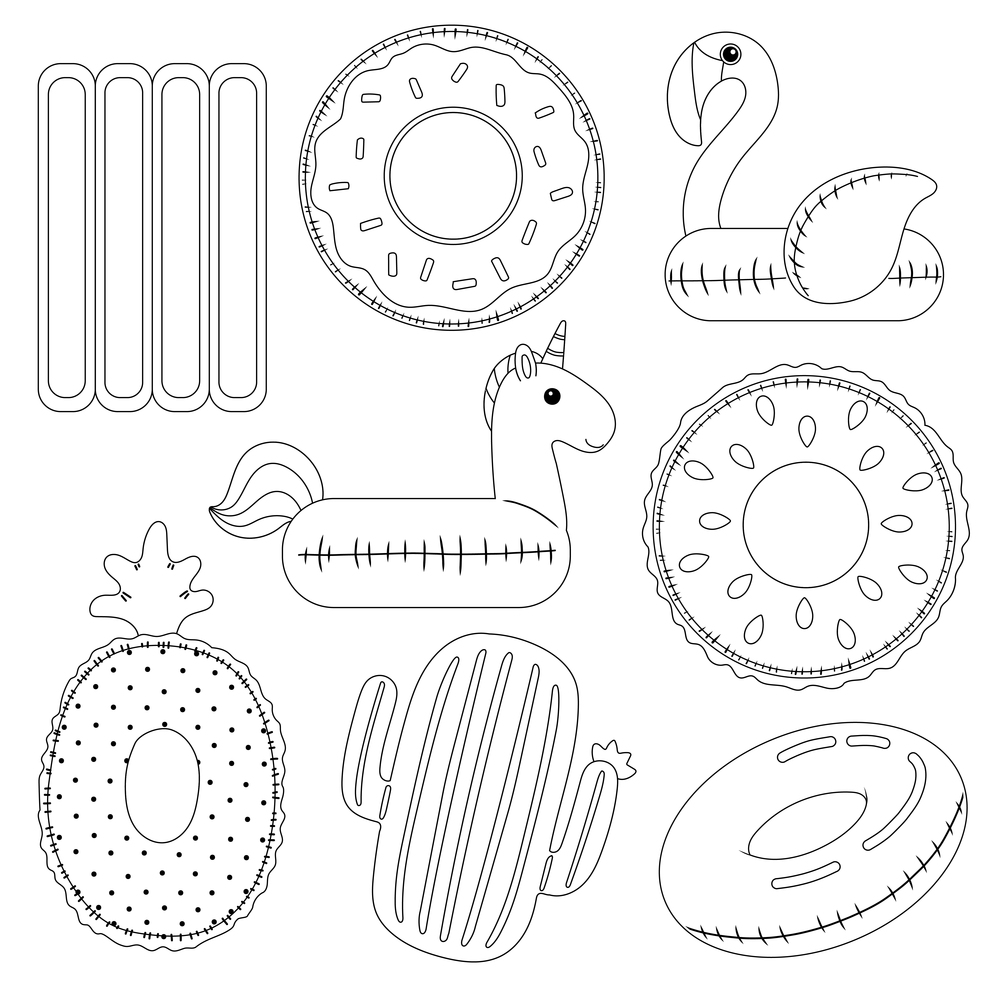 Summer rubber ring coloring in flat design, vector illustration