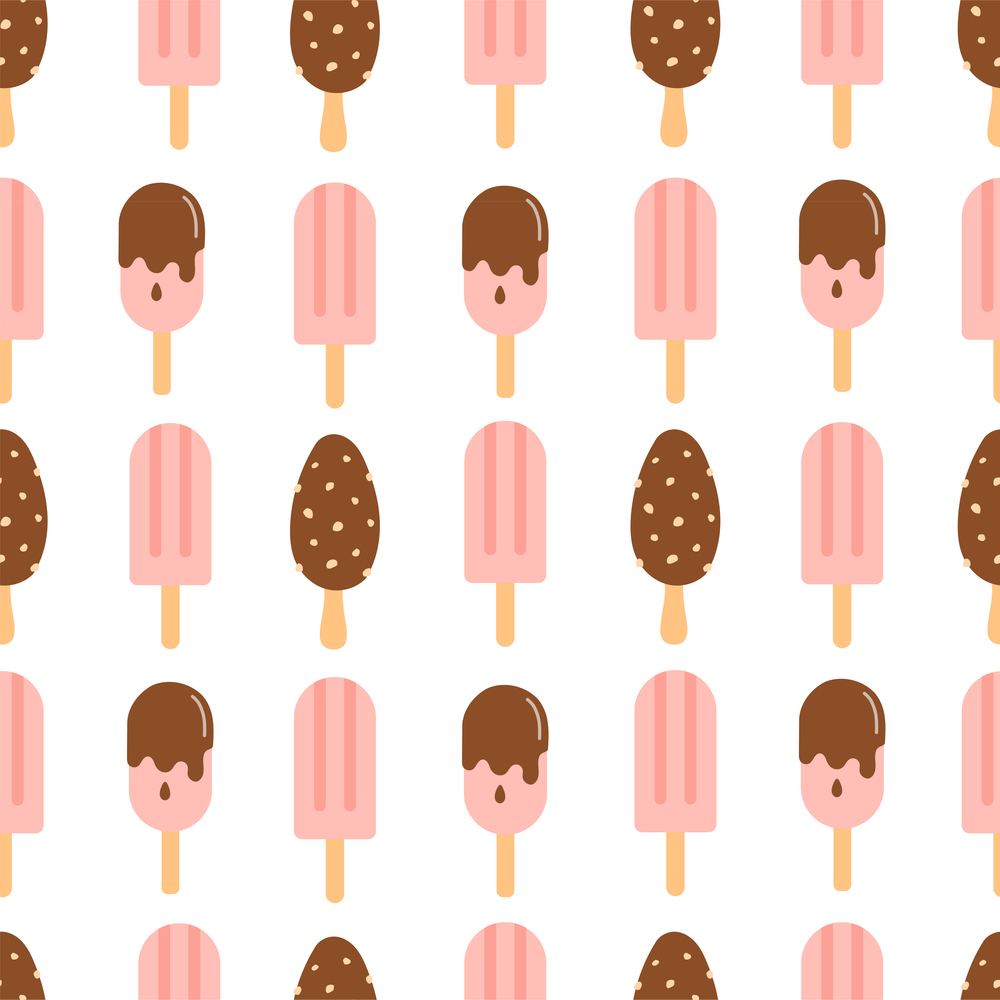 Summer seamless pattern with ice cream vector illustration, flat design