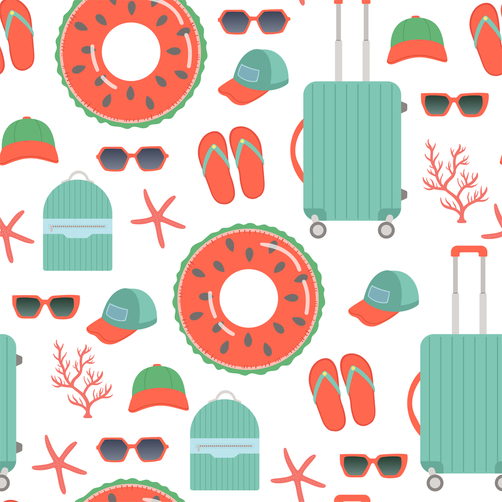 Summer seamless pattern vector illustration, flat design