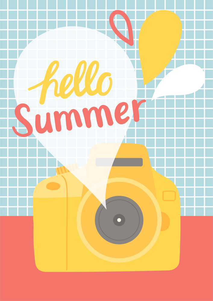 Hello summer colorful postcard, flat design vector illustration