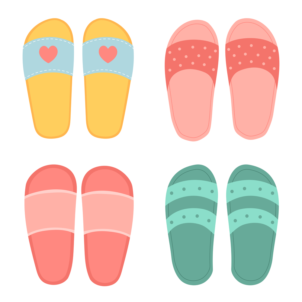 Flip flops summer shoes vector illustration, slippers view from above, flat design