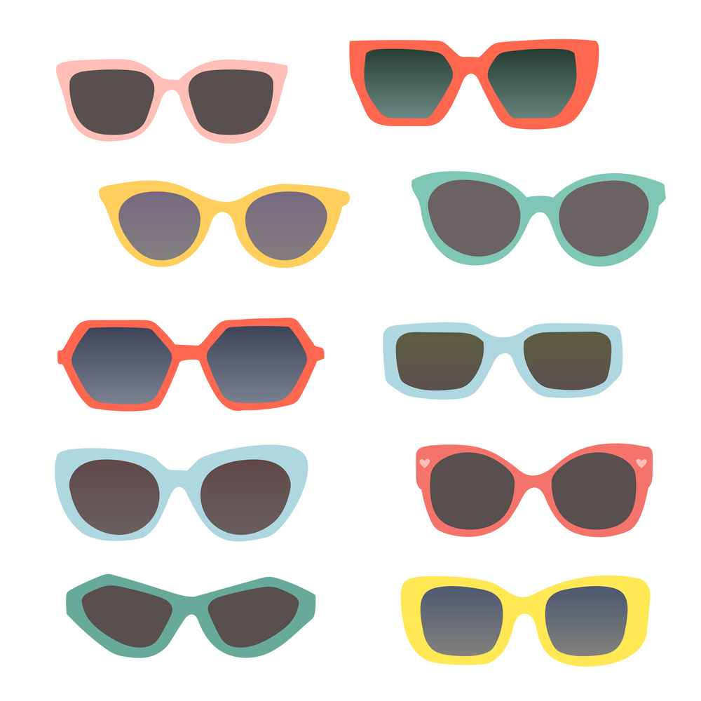 Summer set with different sun glasses, vector illustration