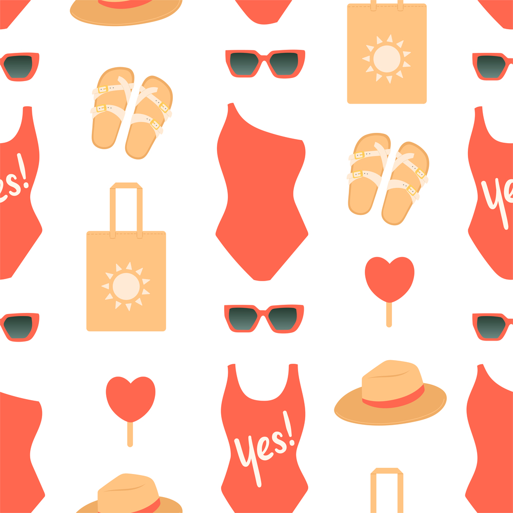 Summer seamless pattern vector illustration, swimsuits flat design