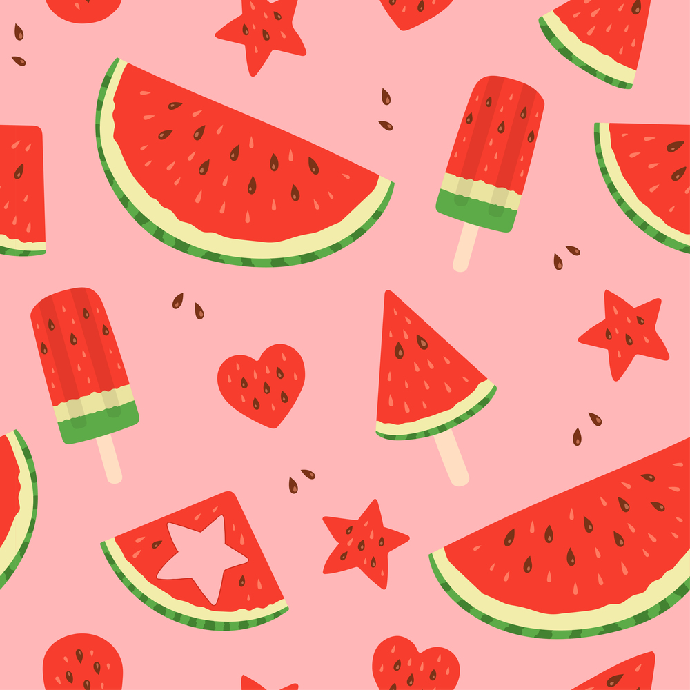 Watermelon summer seamless pattern, flat design vector illustration
