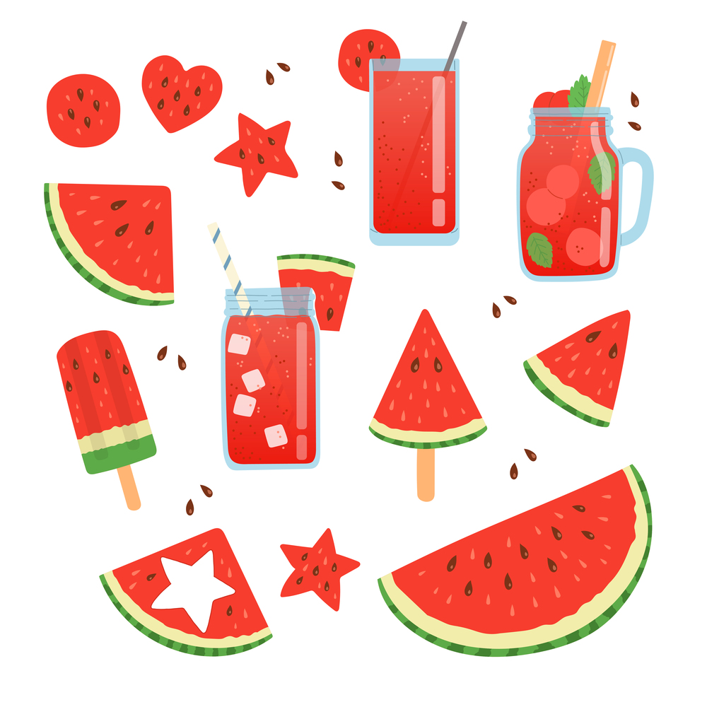 Watermelon summer set, flat design vector illustration