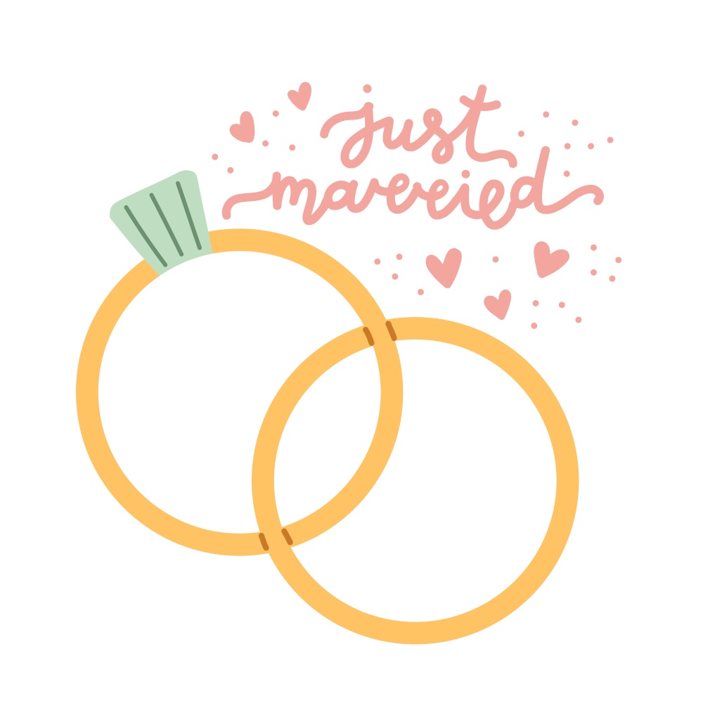 Wedding ring just married flat vector illustration