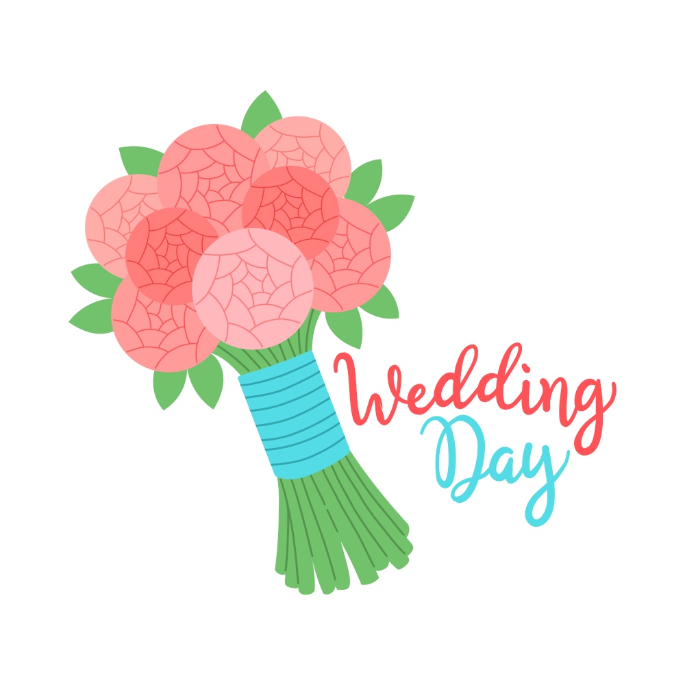 Wedding day colorful bride bouquet vector illustration isolated