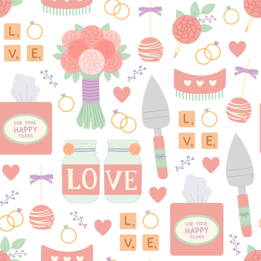 Wedding soft color seamless pattern flat vector illustration