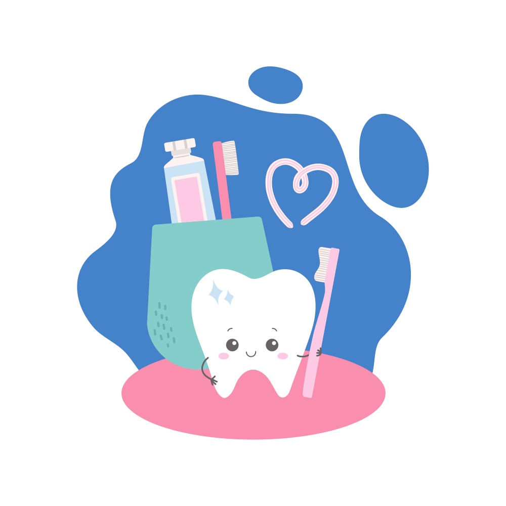 Oral care month, teeth care flat vector illustration
