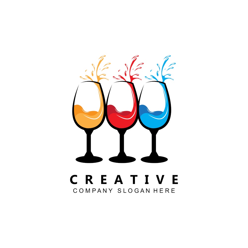 sparkling wine glass logo icon vector, cafe inspiration template, illustration