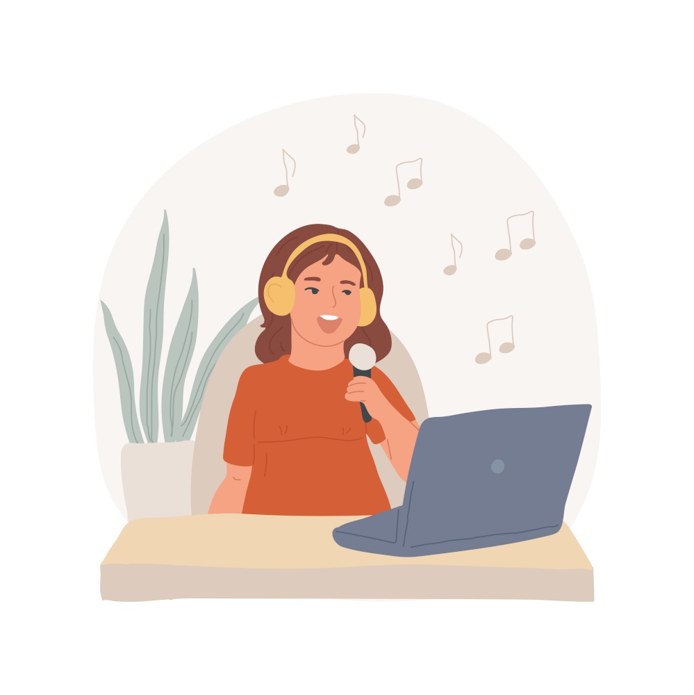Singing online class isolated cartoon vector illustration. Music theatre virtual camp, singing online course, art summer program for kids, digital education, remote learning vector cartoon.. Singing online class isolated cartoon vector illustration.