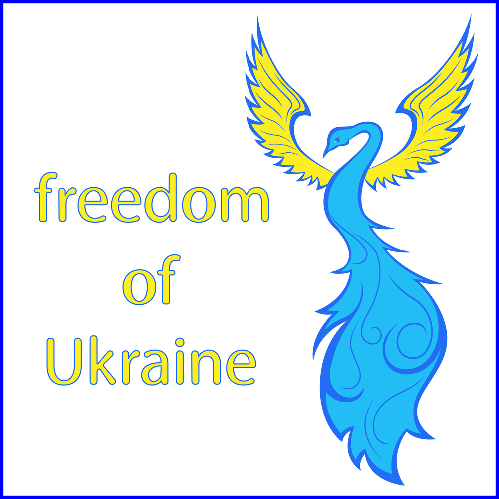 Vector illustration of a graceful and charming phoenix that symbolizing a freedom in blue and yellow national flag colors of Ukraine on the white background