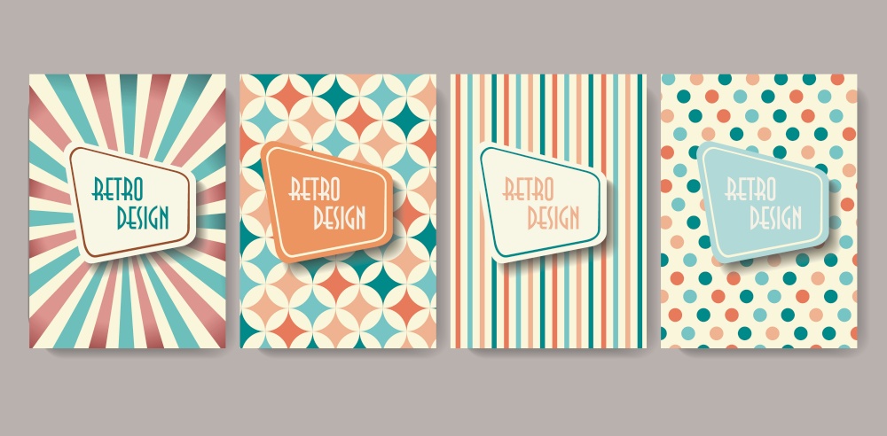 Retro design templates for brochure covers, banners, flyers and posters with abstract shapes, memphis geometric flat style.