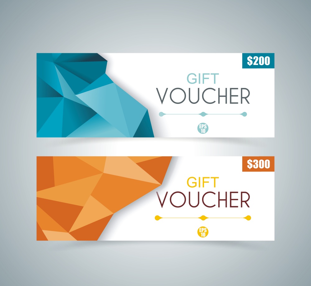 Gift voucher template with poligonal design, vector.