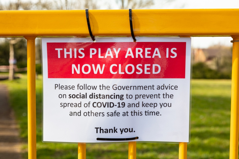 Childrens Play Area Playground Closed Sign Due to Coronavirus COVID-19 Pandemic