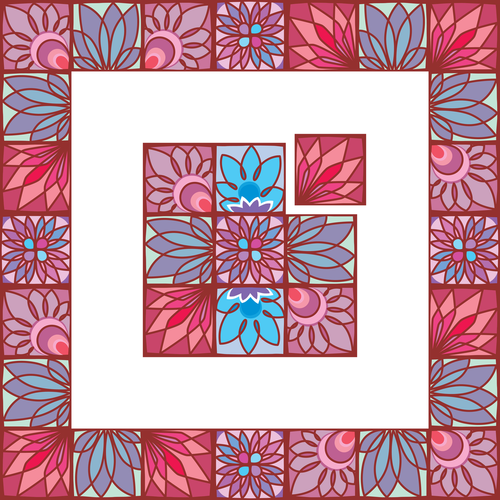 Floral Frame. The floral motifs frame is made from separate design elements. It is alike stained-glass.Editable vector EPS v9.0.