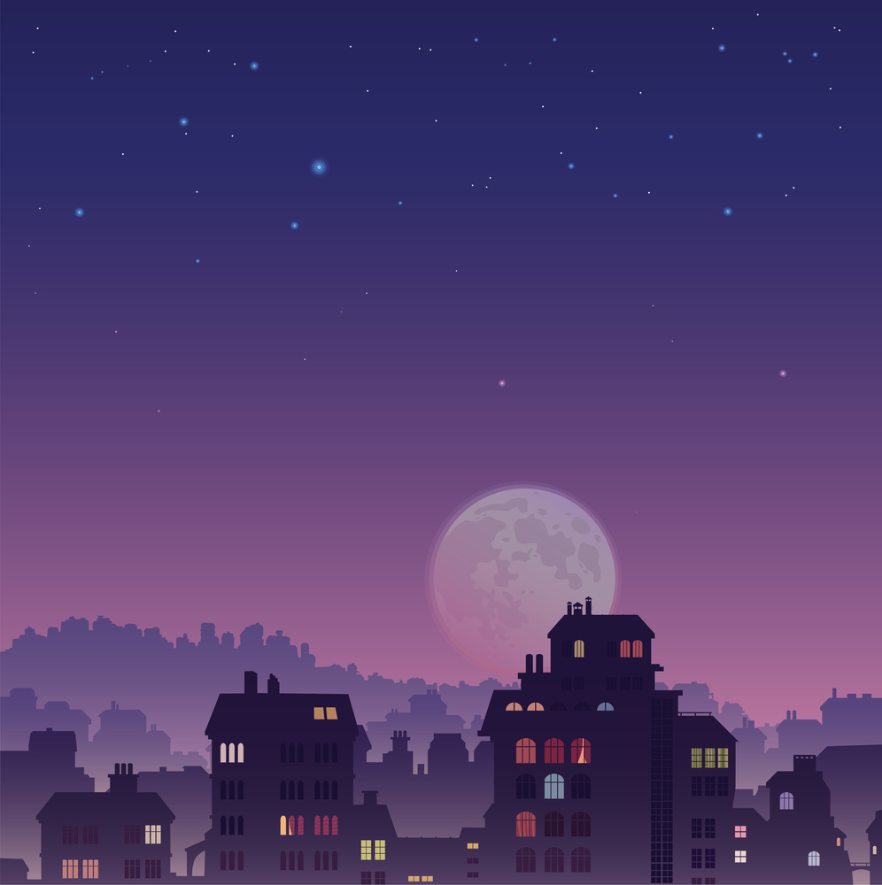 City by Night. The perspective view of the big old city by night.Editable vector EPS v9.0.