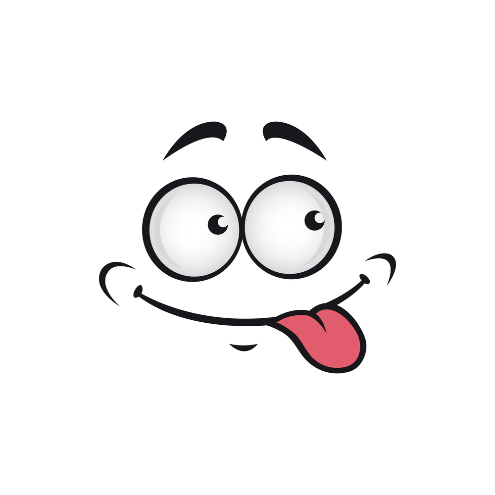 Emoticon smiling and showing tongue isolated emoji face icon. Vector comic smile expression. Funny emoji showing tongue, smiley expression